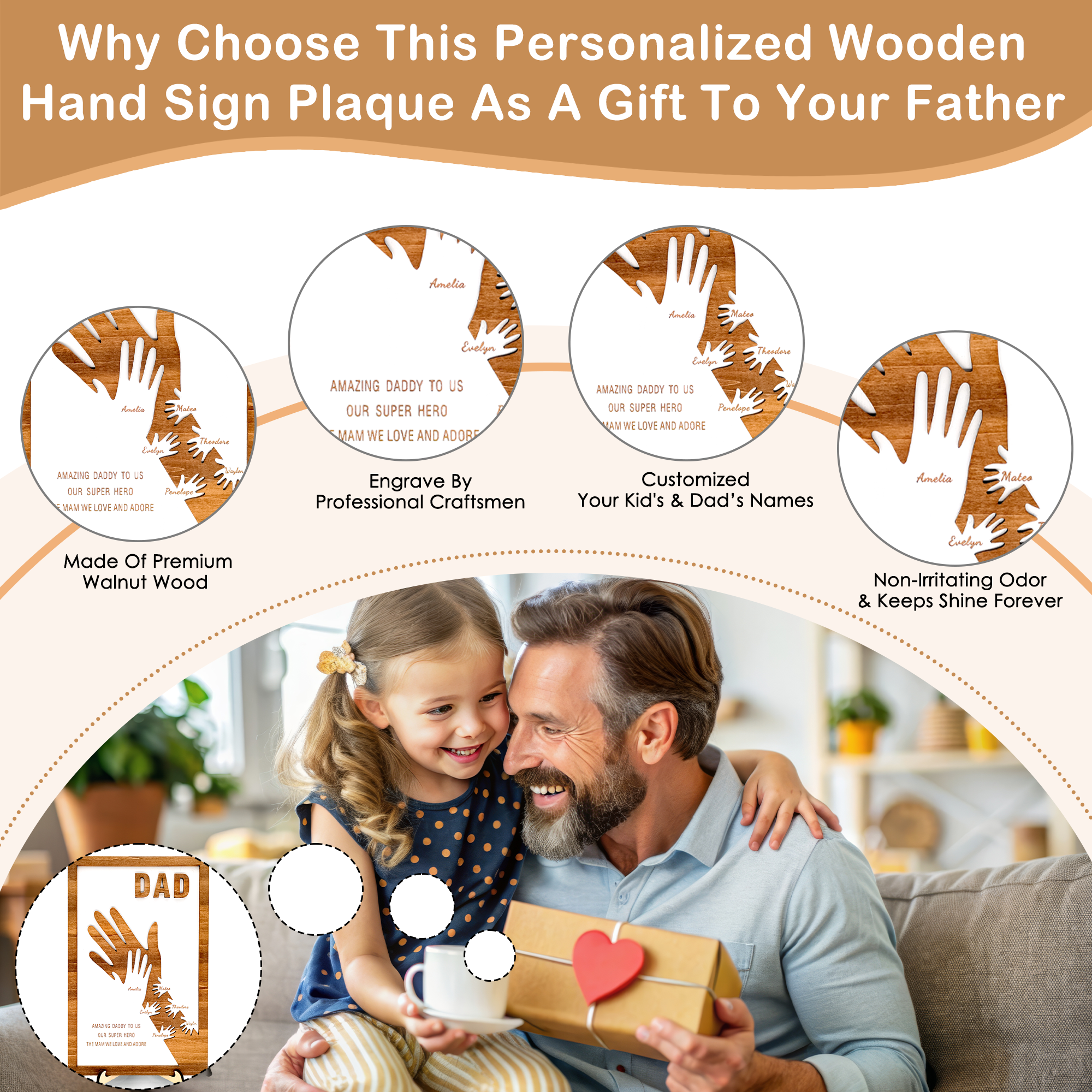 Personalized Wooden Hands Sign Plaque Gifts, Custom Father's Day, Christmas, Birthday Gifts