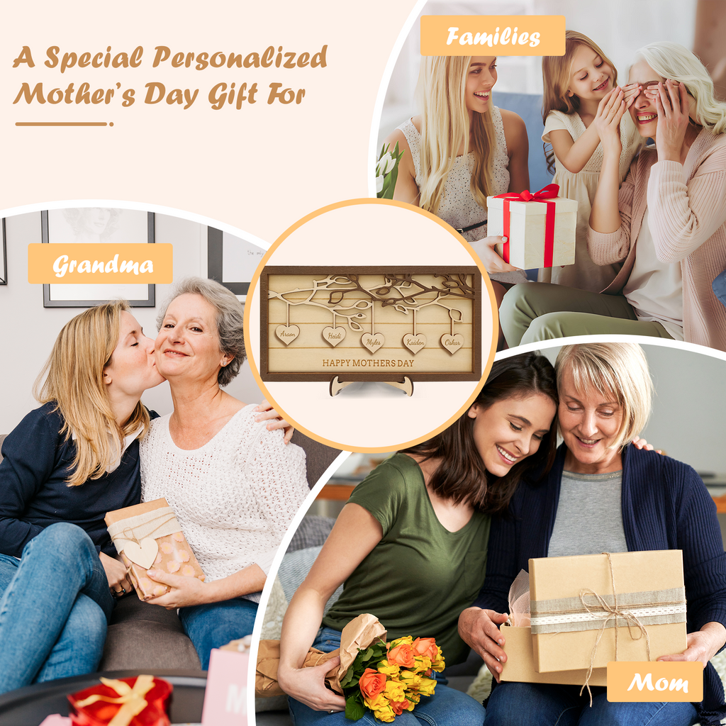 Custom Wooden Family Tree Plaque with Your Kid's Names – Personalized Mother’s Day, Christmas, Birthday, Housewarming Gift for Mom, Grandma from Son, Daughter, Grandson, Granddaughter