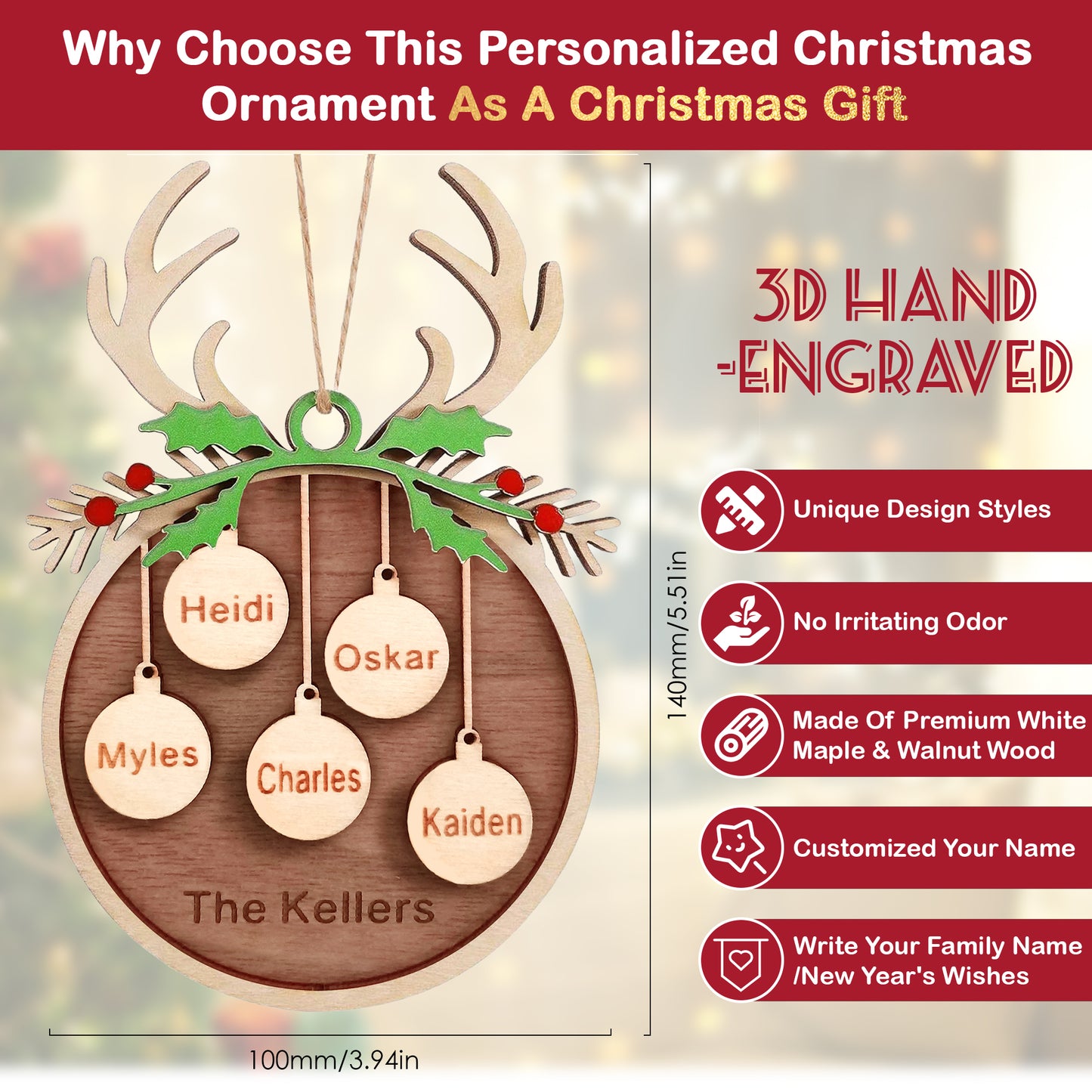 Personalized Custom Wooden Christmas Ornaments Gifts with Your Family Names for Christmas Tree Wooden Hanging Decorations - Personalized Wooden Christmas Ornaments Gift