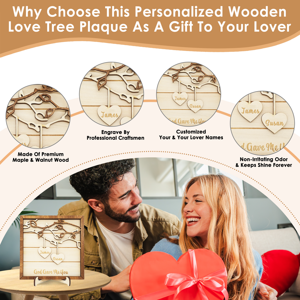 Custom Wooden Love Plaque with Couple Names, Christmas, Perfect Valentine’s Day, Engagement, Wedding, Anniversary, Birthday Gifts for Him Her Wife Husband Boyfriend Girlfriend Couples