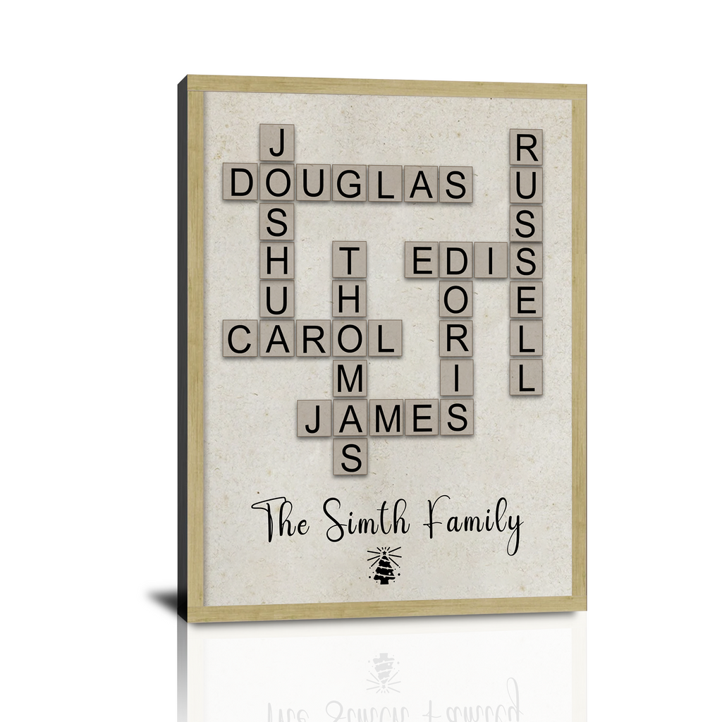 Impression personnalisée de mots croisés Scrabble de Noël, cadeaux de Noël personnalisés, cadeau de Noël avec nom de famille