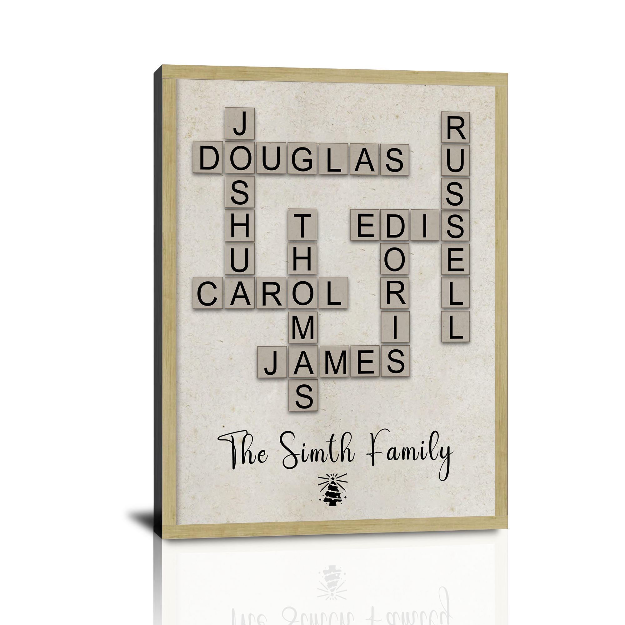 Impression personnalisée de mots croisés Scrabble de Noël, cadeaux de Noël personnalisés, cadeau de Noël avec nom de famille