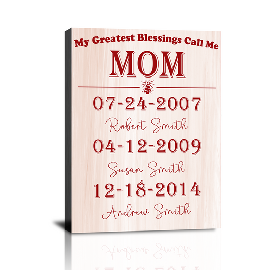 Personalized Christmas Canvas Prints Gifts with Your Birth Date, Custom My Greatest Blessings Call Me Mom & Grandma Canvas Prints Christmas Gift for Mom, Grandma from Son, Daughter, Husband, Grandkids