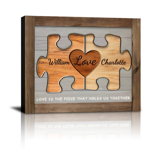 Personalized Custom Wood Puzzle Heart Sign Canvas Prints with Couple Names, Valentine‘s Day Birthday Anniversary Wedding Gifts for Him Her Husband Wife Boyfriend Girlfriend - Personalized Valentine’s Day Gifts