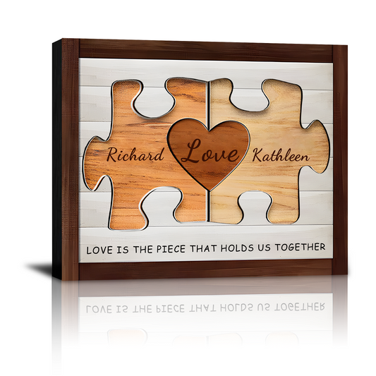 Personalized Custom Wood Puzzle Heart Sign Canvas Prints with Couple Names, Valentine‘s Day Birthday Anniversary Wedding Gifts for Him Her Husband Wife Boyfriend Girlfriend Lover Couples - Personalized Valentine’s Day Gifts