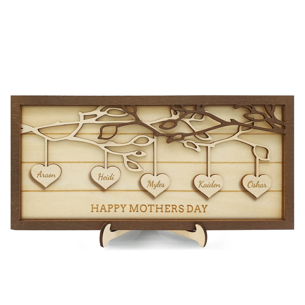 Custom Wooden Family Tree Plaque with Your Kid's Names – Personalized Mother’s Day, Christmas, Birthday, Housewarming Gift for Mom, Grandma from Son, Daughter, Grandson, Granddaughter