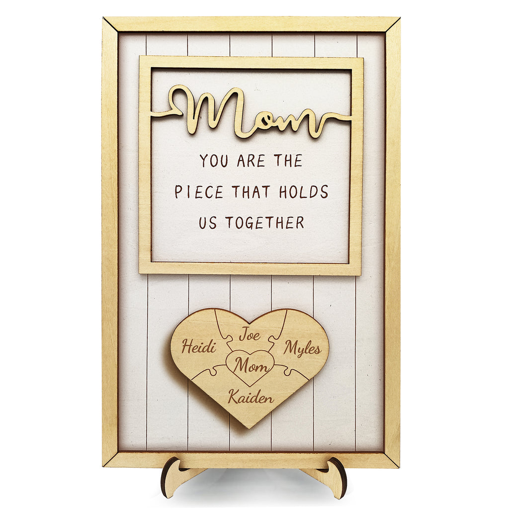 Personalized Wooden Heart Puzzle Plaque with Your Kid's Names, Custom Mother's Day, Father's Day, Christmas, Birthday Gifts