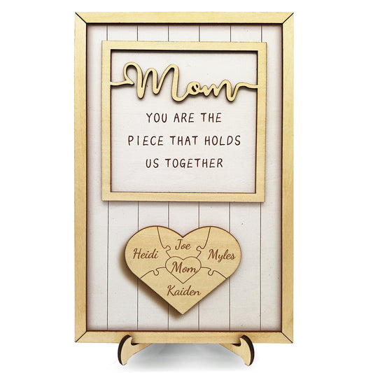 Personalisierte, holzene Herzpuzzle-Weihnachtsplakette mit den Namen Ihrer Kinder, Weihnachts-, Muttertags- oder Geburtstagsgeschenk für Mama, Oma von Sohn, Tochter oder Enkelkindern