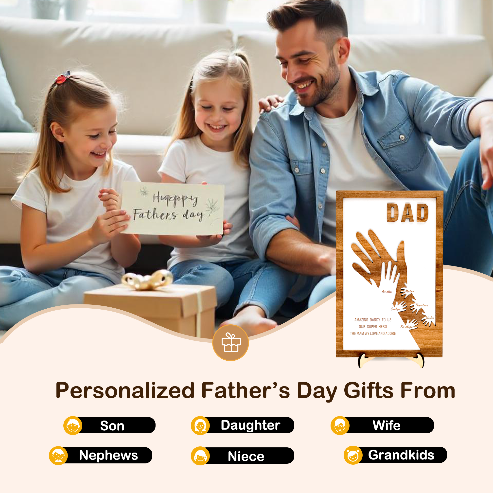 Personalized Wooden Hands Sign Plaque Gifts, Custom Father's Day, Christmas, Birthday Gifts