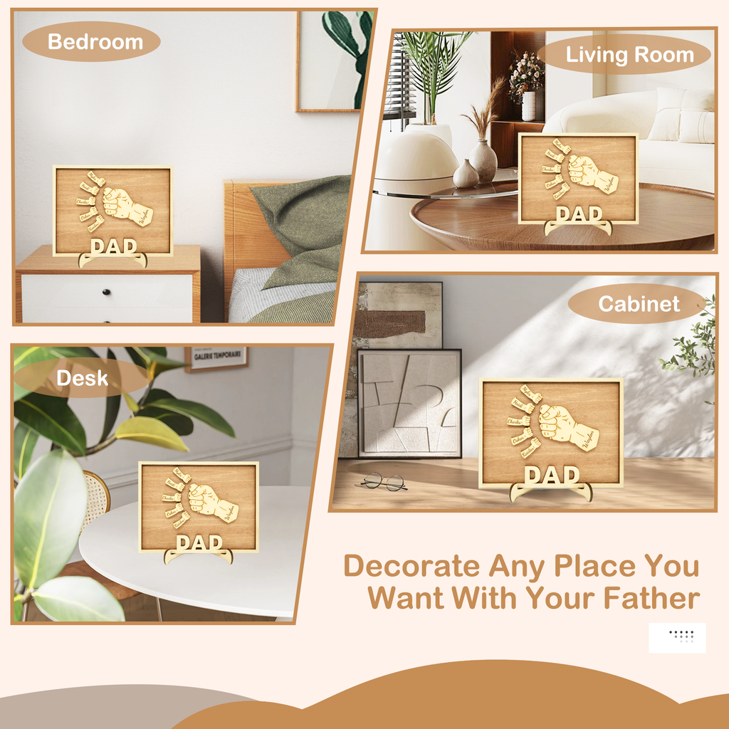 Personalized Wooden Fists Bump Plaque Gifts with Your Kid's Names, Custom Father's Day, Christmas, Birthday Gifts for Dad Grandpa from Son Daughter Grandkids Wife