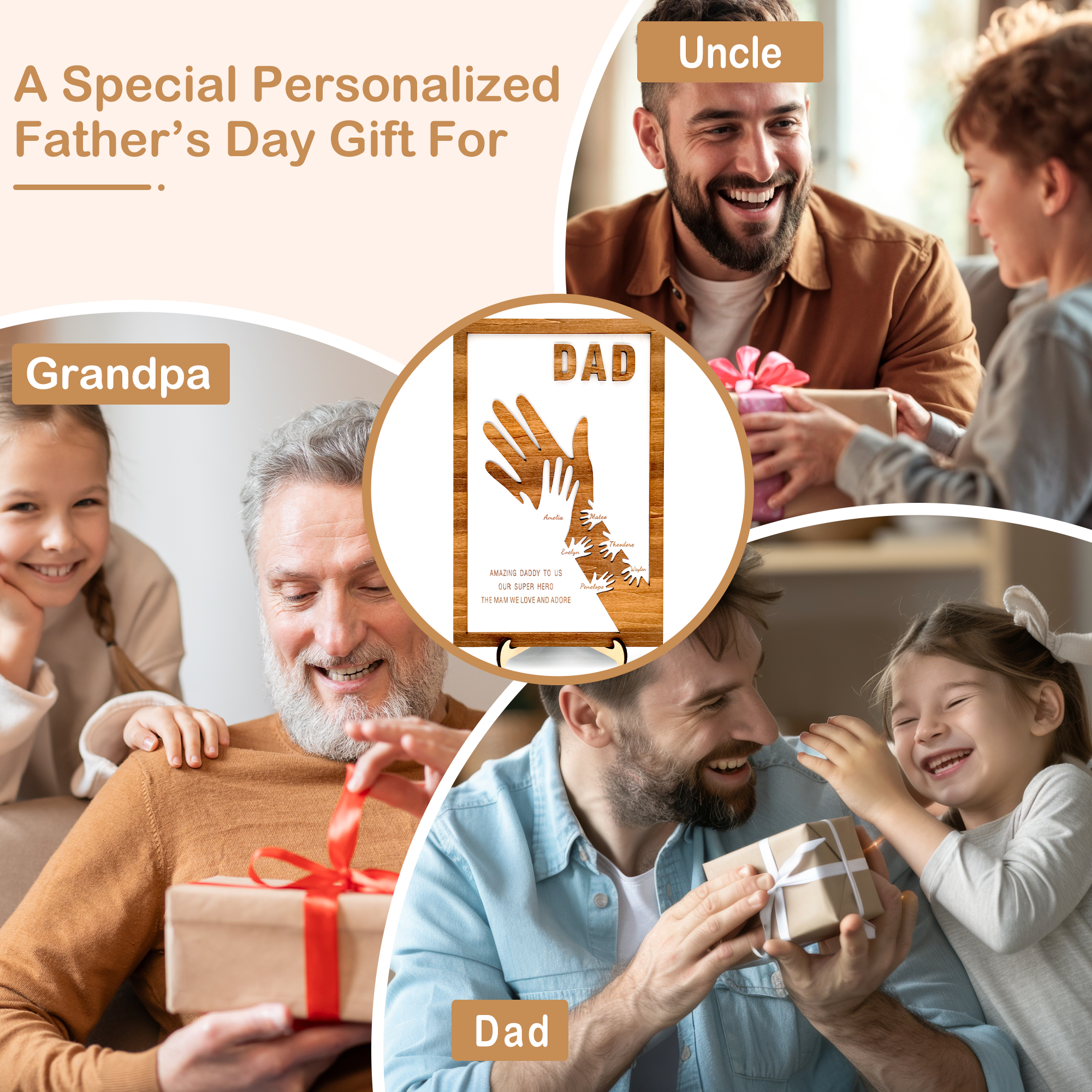 Personalized Wooden Hands Sign Plaque Gifts, Custom Father's Day, Christmas, Birthday Gifts