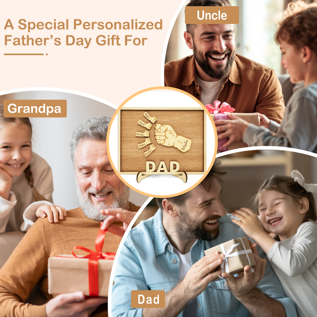 Personalized Wooden Fists Bump Plaque Gifts with Your Kid's Names, Custom Father's Day, Christmas, Birthday Gifts for Dad Grandpa from Son Daughter Grandkids Wife