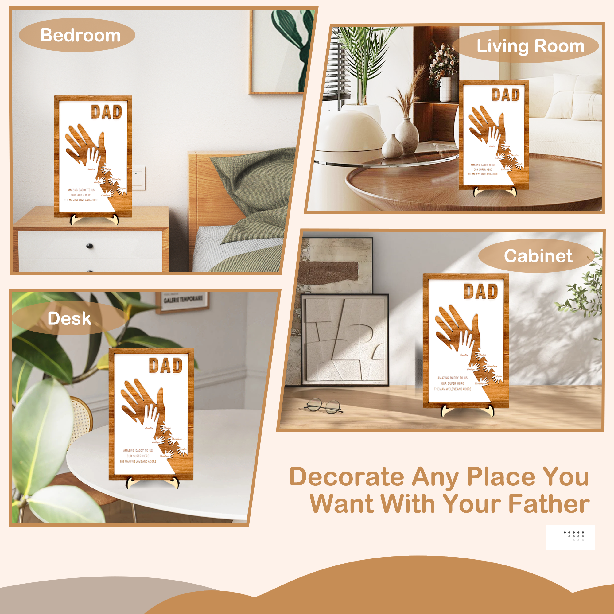 Personalized Wooden Hands Sign Plaque Gifts, Custom Father's Day, Christmas, Birthday Gifts