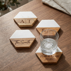 Sous-verre en bois personnalisé, sous-verre gravé personnalisé, sous-verre en bois avec nom personnalisé, cadeau de mariage, cadeau de pendaison de crémaillère, décor rustique