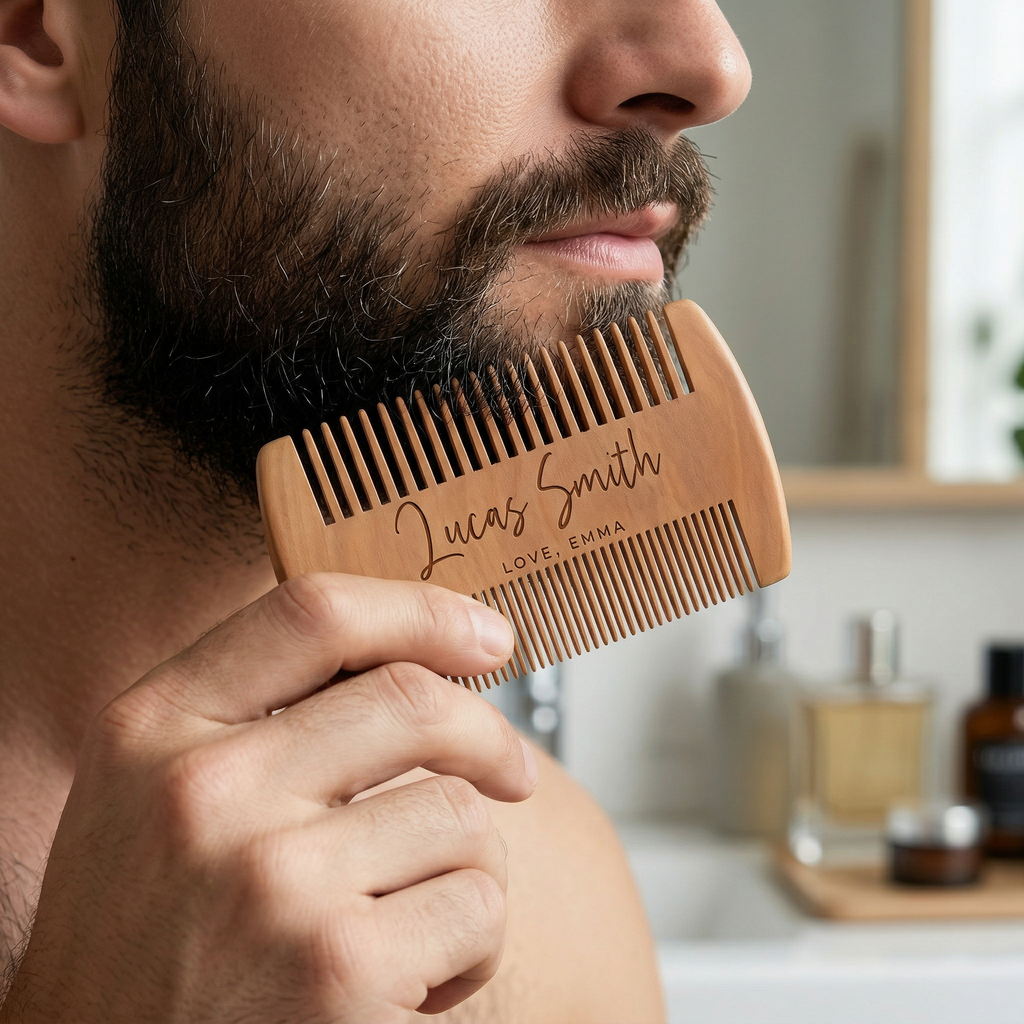 Personalized Men's Wooden Beard Comb, Custom Engraved Beard Comb, Handmade Mustache Comb, Father's Day, Birthday, Christmas, Husband Gift