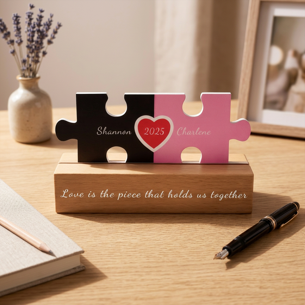 Personalized Custom Puzzle Heart Sign Night Light Plaque, Christmas Valentine's Day Birthday Gifts