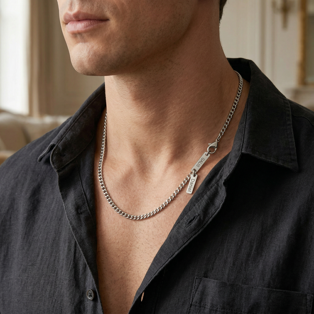 Personalized Men's Necklace, Custom Engraved Name Necklace, Christmas, Valentine's Day, Father's Day, Birthday Gift