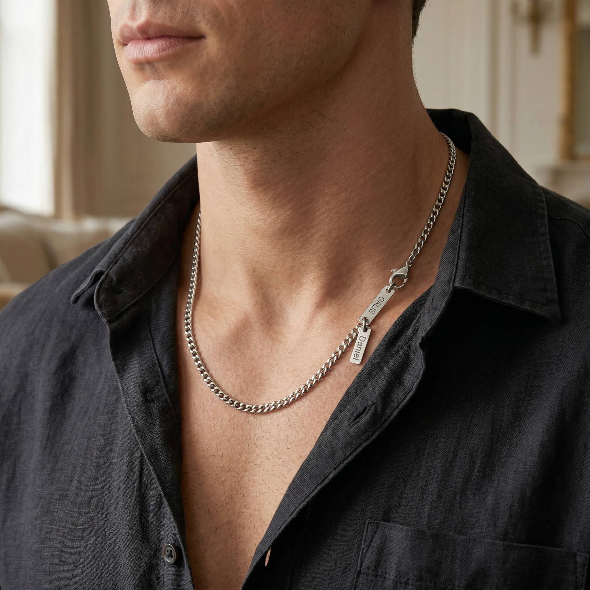 Personalized Men's Necklace, Custom Engraved Name Necklace, Christmas, Valentine's Day, Father's Day, Birthday Gift