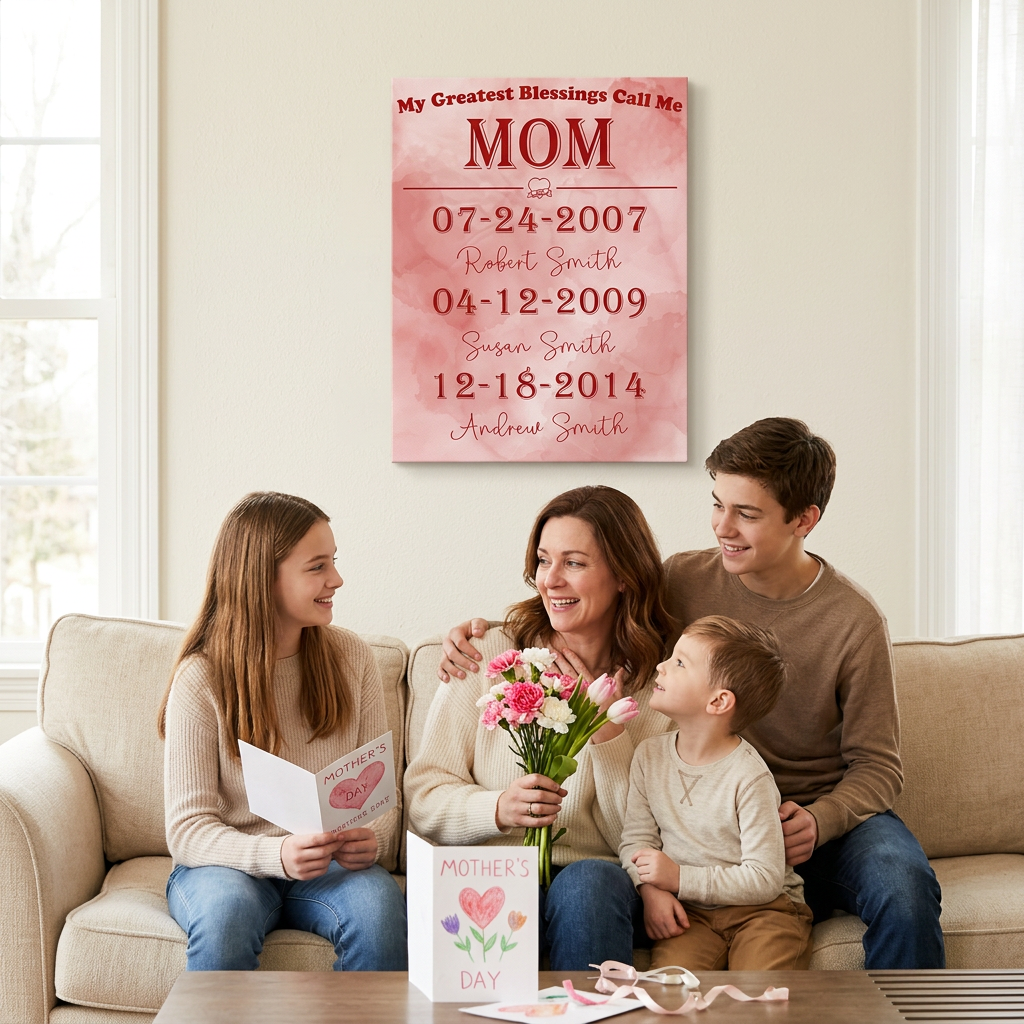 Personalized Mom Canvas Gift, Custom Name Wall Art Gift, Mother’s Day, Birthday, Christmas, New Moms Gift