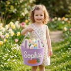 Custom Easter Knit Basket with Kid‘s Name, Personalized Easter Egg Hunt Basket, Easter Bunny Basket Gift, Baby First Easter Gift