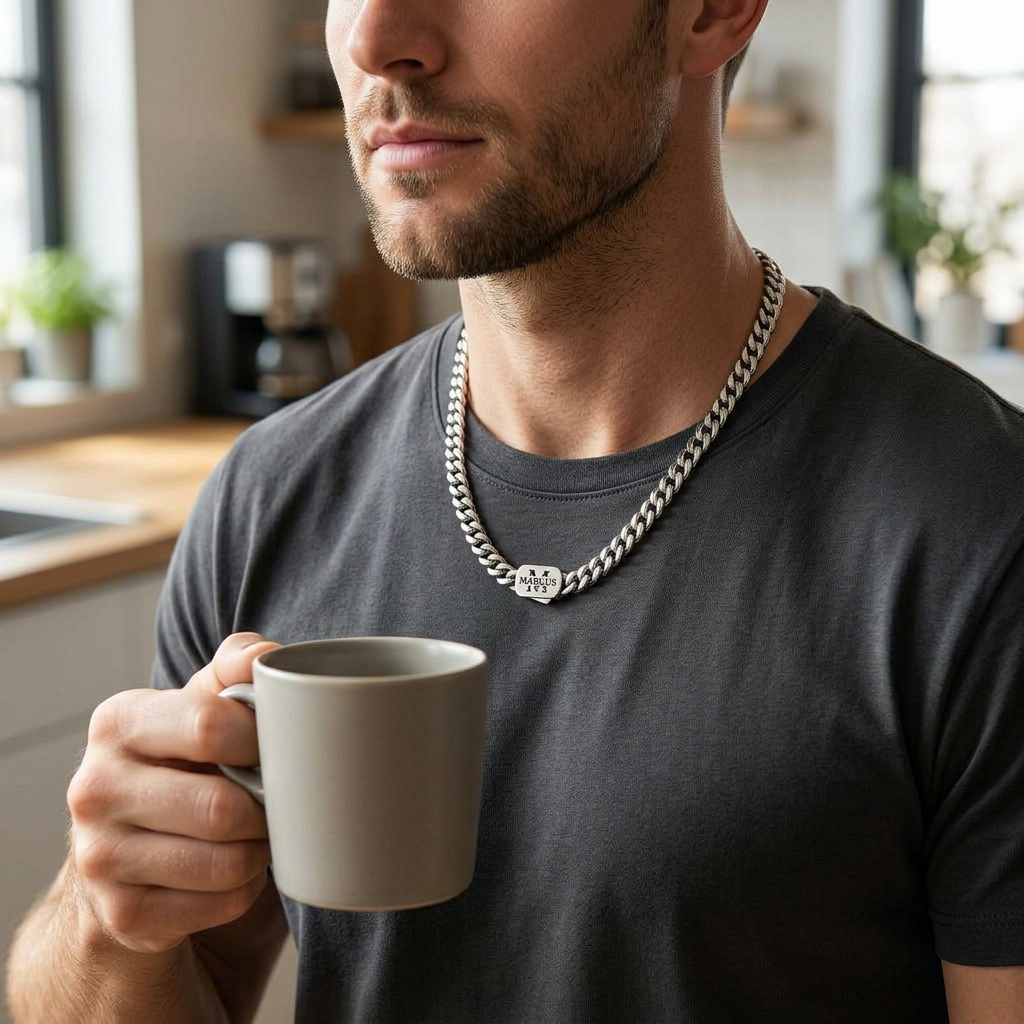 Custom Men's Engraved Miami Cuban Link Chain Necklace with Name, Initials, Date, Birthday, Valentine's Day, Anniversary, Father's Day, Christmas Gift