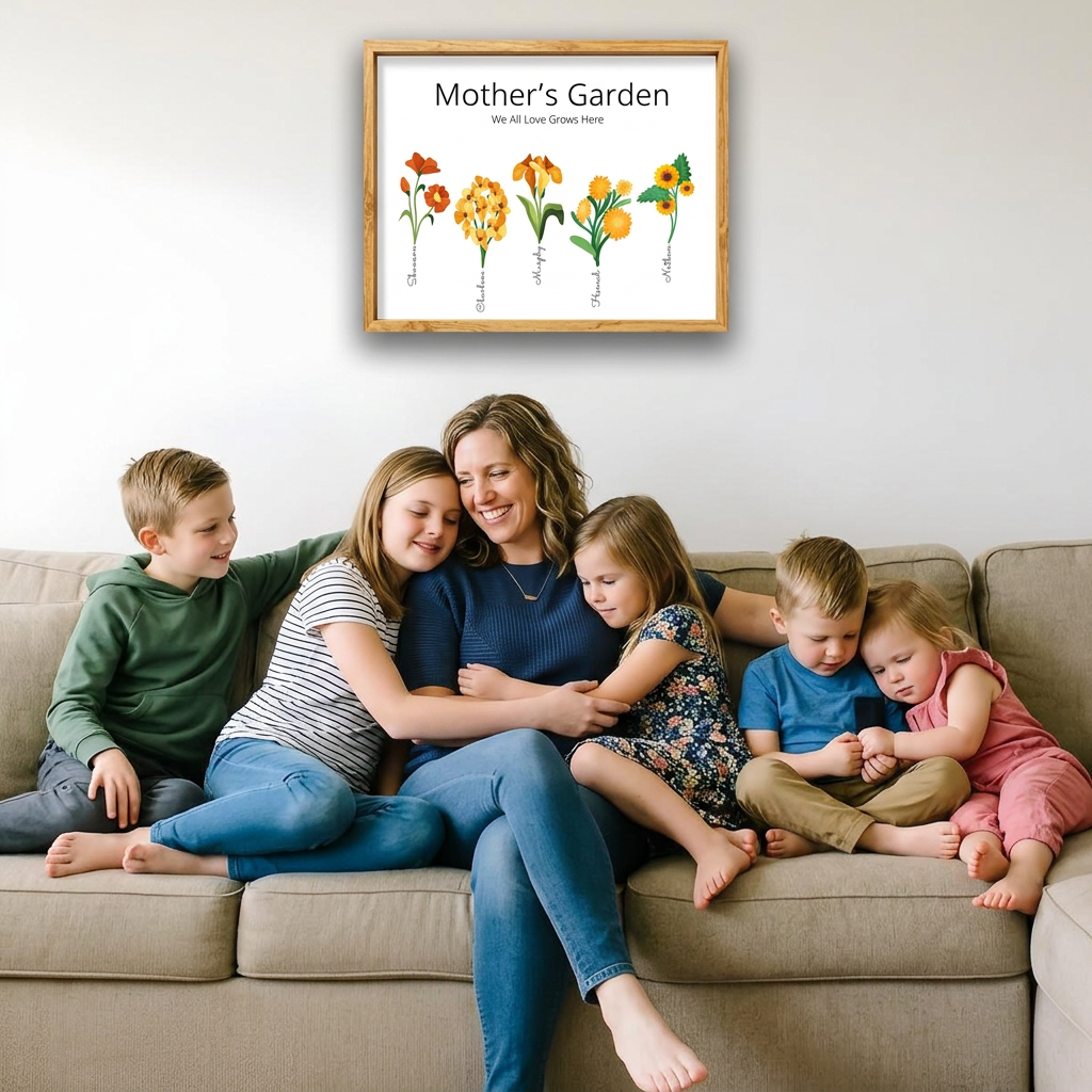 Custom Mother’s Garden Canvas Prints, Personalized Birth Month Flowers Gifts, Birthday, Mother’s Day, Christmas Gift