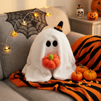 Gus The Ghost Personalized Pumpkin Pillow, Custom Knit Plush Ghost Pillow, Halloween Decorations