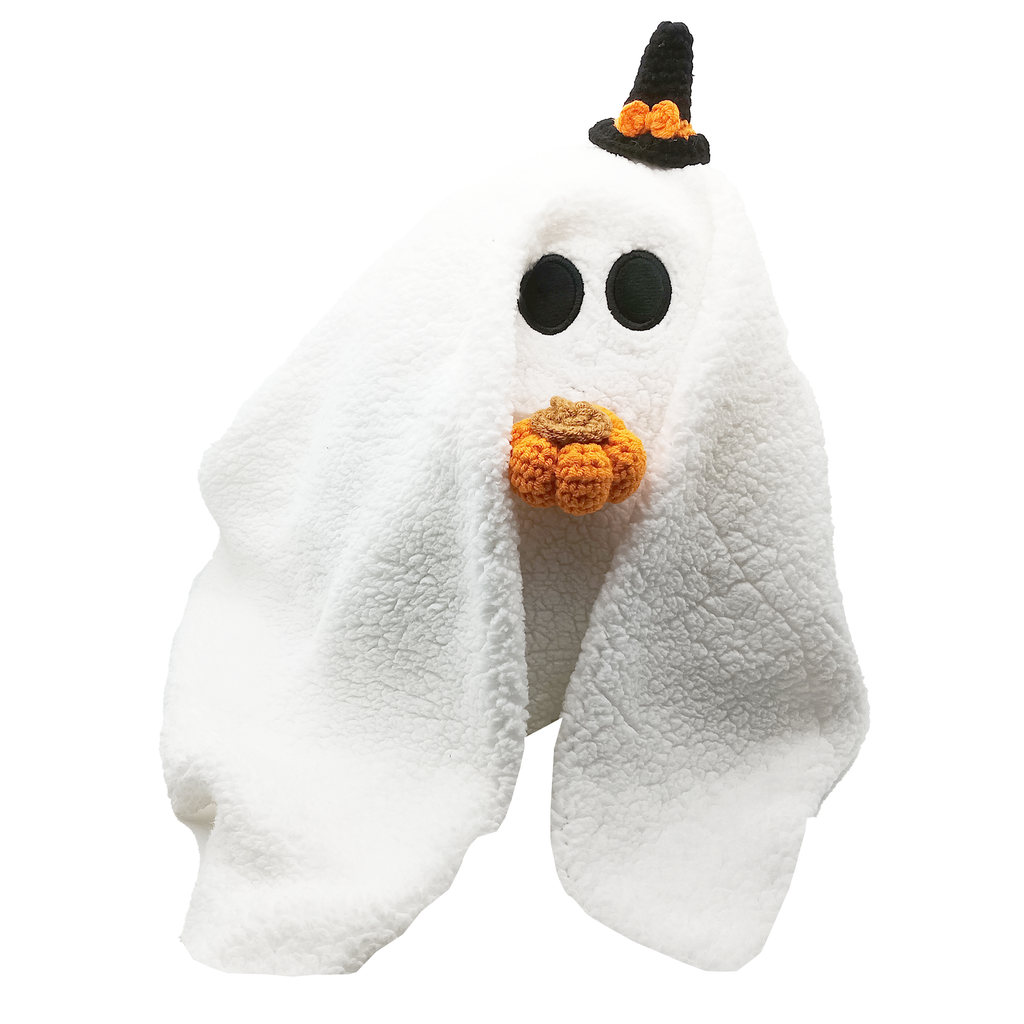 Custom Halloween Ghost Pumpkin Pillow, Gus The Ghost Knit Plush Pumpkin Pillow for Halloween Decorations