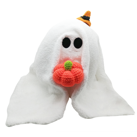 Cute Personalized Halloween Ghost Pillow with Pumpkin – Gus The Ghost Knit Plush Custom Pumpkin Pillow for Halloween Home Decor, Cozy Fall Decorations for Families, Kids and Modern Homes