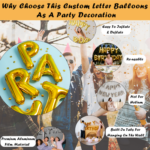 16-Zoll-Buchstabenballons nach Wunsch – Personalisierte Buchstaben-Folienballons für Geburtstag, Hochzeit, Babyparty, Abschlussfeier, Jubiläum und Partydekoration | Individuelle Partyballons A–Z