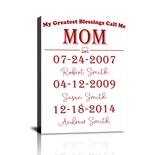 „Meine größten Segnungen nennen mich Mama“ – Wandbild auf Leinwand – Personalisierte Wanddekoration für Mütter, individuelle Geschenke für Mama und Oma, zum Muttertag, Geburtstag, Weihnachten und für frischgebackene Mütter