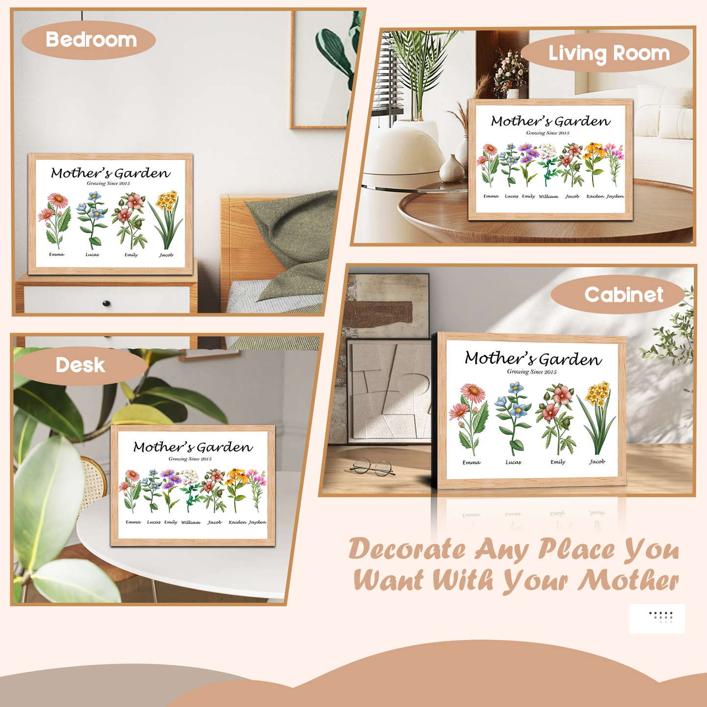 Custom Mother's Garden for Mother's Day Birthday Christmas Gifts for Mom Mama Grandma Wife from Son Daughter Husband Grandkids