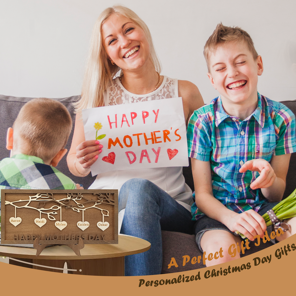 Personalized Wooden Family Tree Plaque with Your Kid's Names – Custom Mother’s Day, Christmas, Birthday, Family Celebration Gifts for Mom, Grandma from Son, Daughter, Grandson, Granddaughter