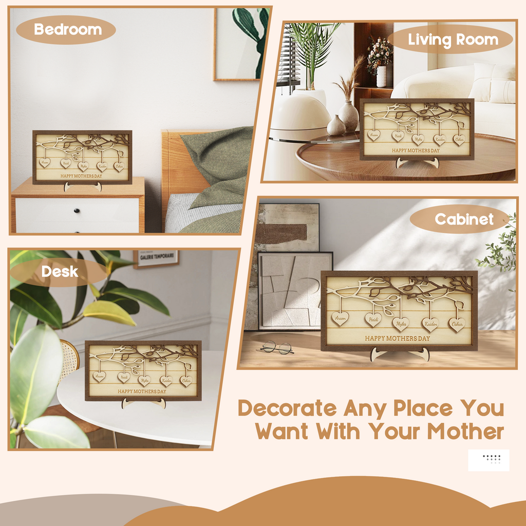 Custom Wooden Family Tree Plaque with Your Kid's Names – Personalized Mother’s Day, Christmas, Birthday, Housewarming Gift for Mom, Grandma from Son, Daughter, Grandson, Granddaughter