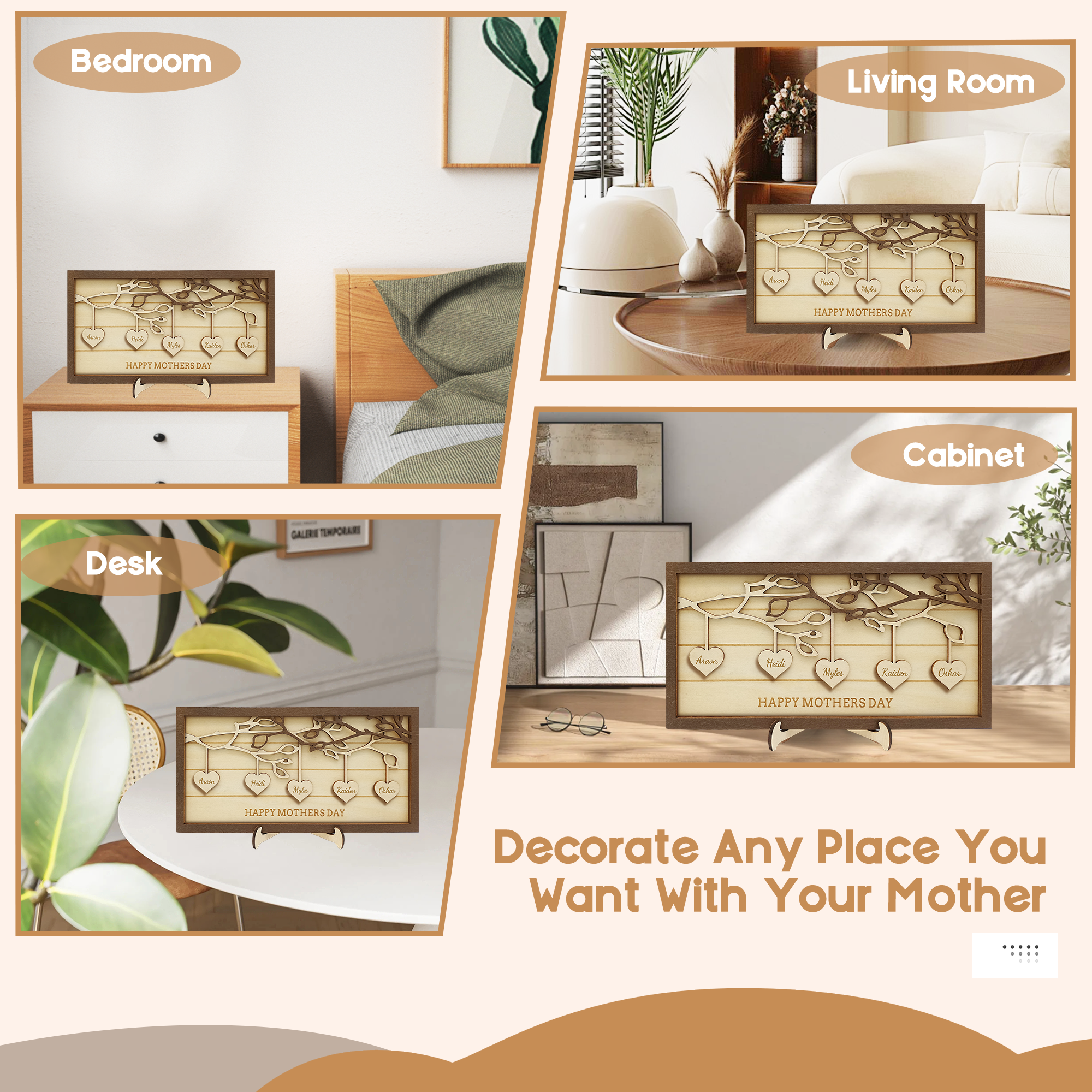 Custom Wooden Family Tree Plaque with Your Kid's Names – Personalized Mother’s Day, Christmas, Birthday, Housewarming Gift for Mom, Grandma from Son, Daughter, Grandson, Granddaughter