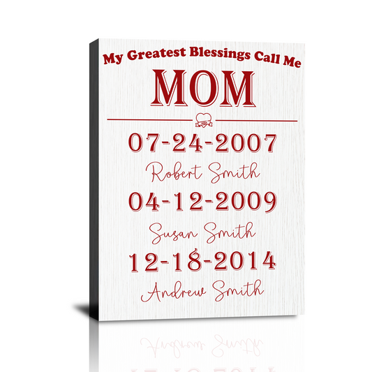Personalisierte Leinwanddrucke für Mütter, Wandbilder mit dem Spruch „Meine größten Segnungen nennen mich Mama“, individuelle Muttertagsgeschenke für Mama und Oma, Geburtstagsgeschenke, Weihnachtsgeschenke, Geschenke für frischgebackene Mütter