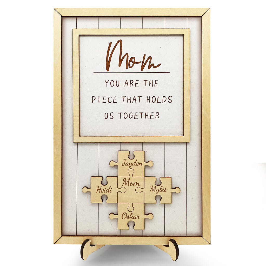 Plaque Puzzle en Bois Personnalisée, Cadeaux Personnalisés pour la Fête des Mères, la Fête des Pères, Noël, Anniversaires