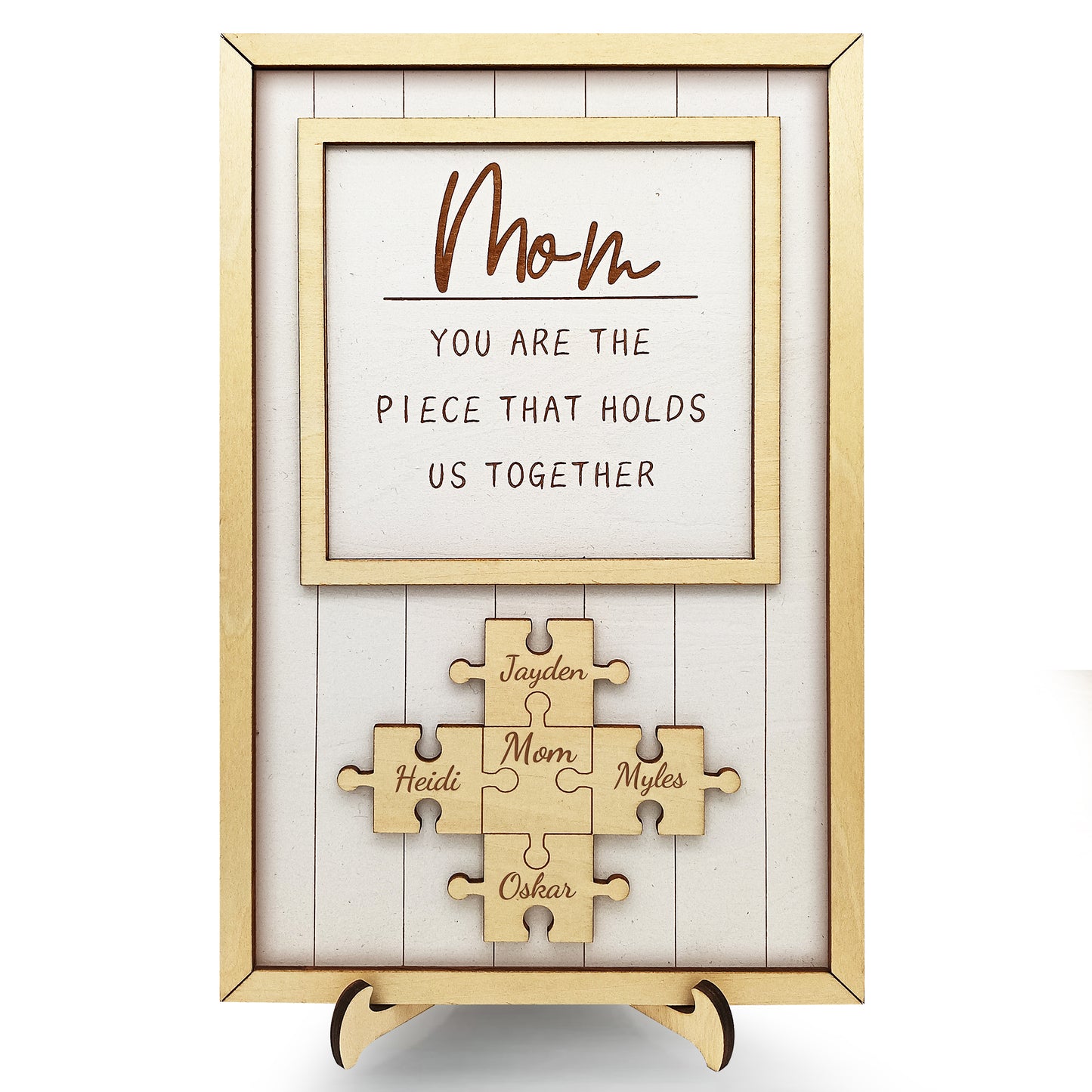 Personalisierte Weihnachts-Holzpuzzle-Plakette mit den Namen Ihrer Kinder, individuelle Weihnachts-, Muttertags- und Geburtstagsgeschenke für Mama, Oma von Sohn, Tochter, Enkelkindern
