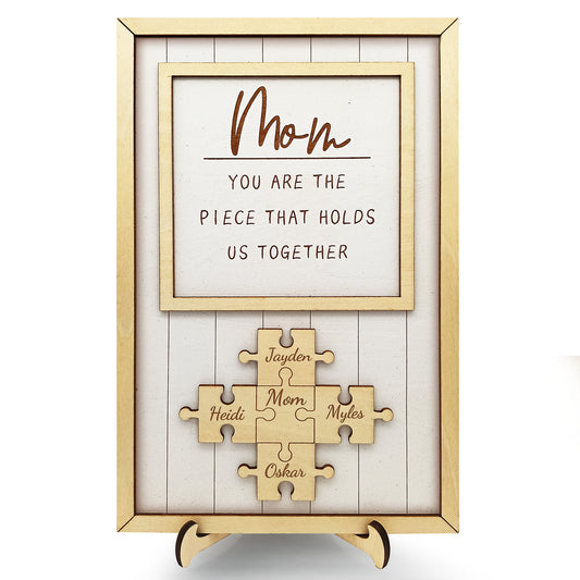 Personalisierte Weihnachts-Holzpuzzle-Plakette mit den Namen Ihrer Kinder, individuelle Weihnachts-, Muttertags- und Geburtstagsgeschenke für Mama, Oma von Sohn, Tochter, Enkelkindern