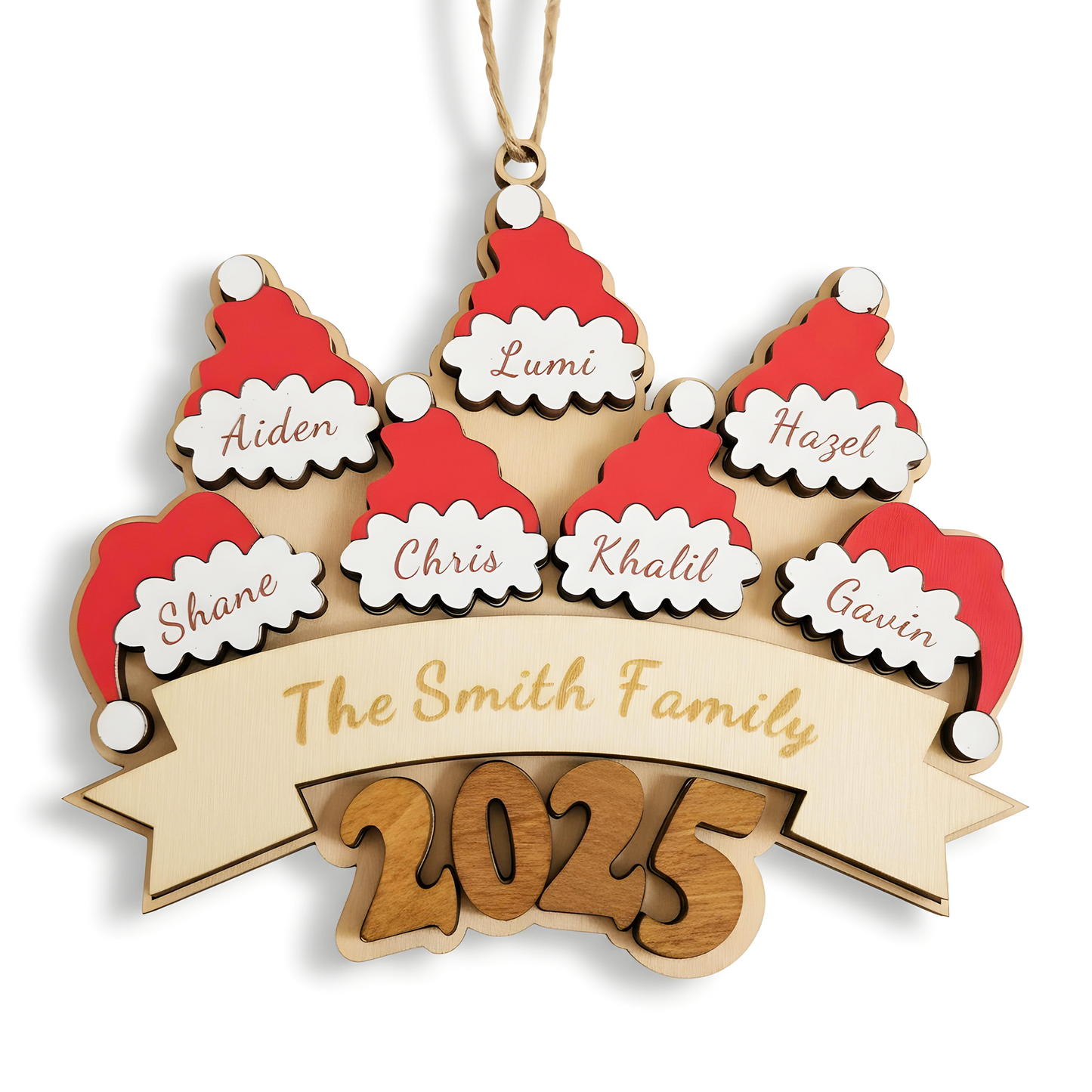 Personalized Wood Christmas Hat Ornaments Gifts with Your Family Names, Custom Christmas Wooden Ornament Gift for Mom Dad Grandma Grandpa - Personalized Wooden Christmas Ornaments Gifts