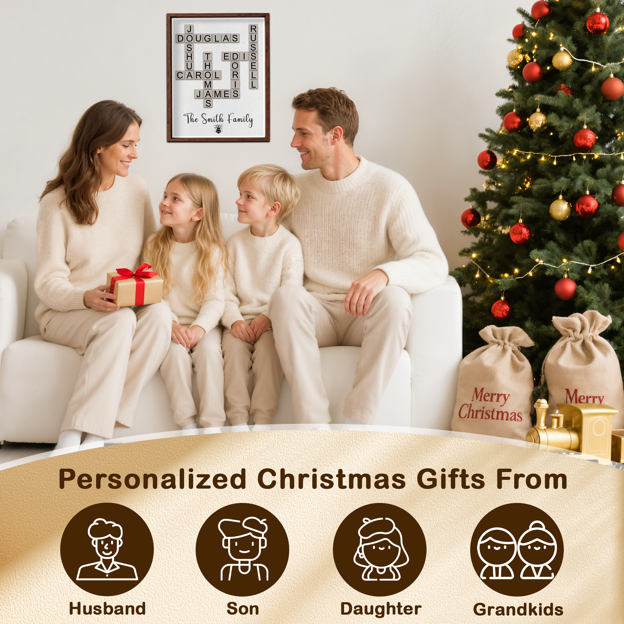 Christmas Crossword Scrabble Canvas Personalized, Custom Holiday Wall Art, Family Gift, Festive Home Decoration, Xmas Present