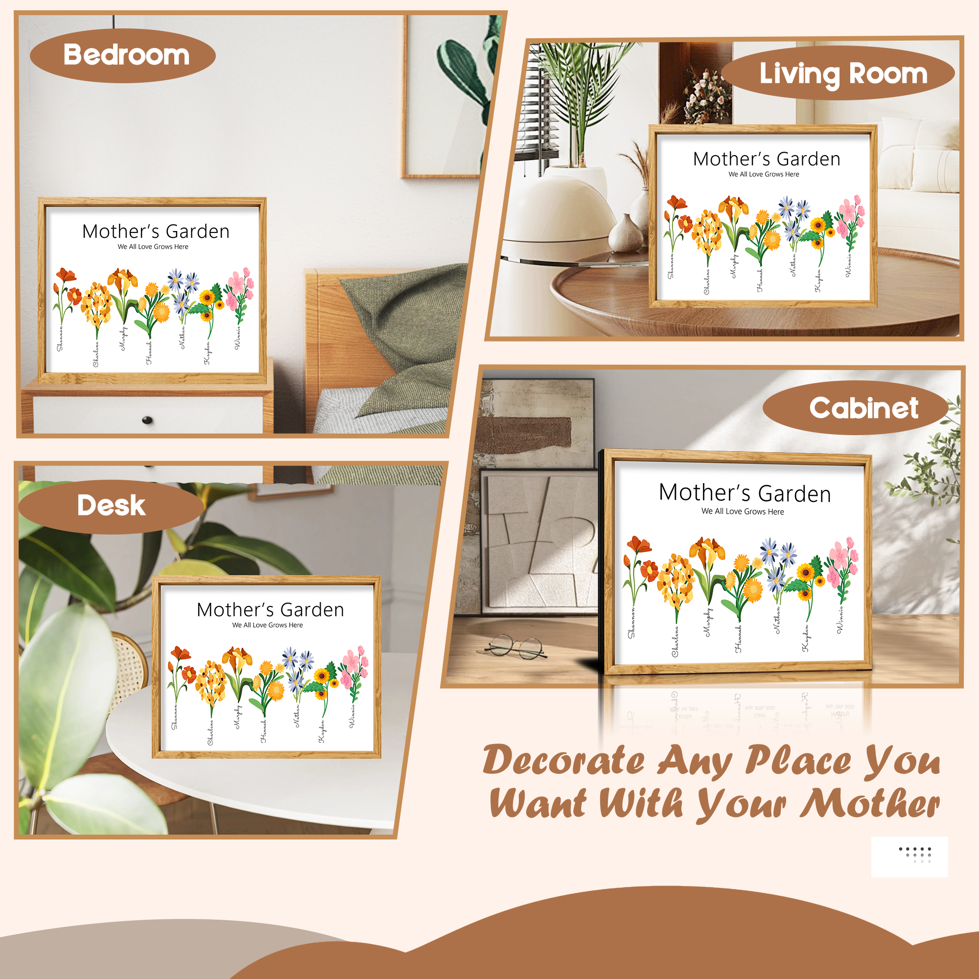 Custom Mother’s Garden Canvas Prints, Personalized Birth Month Flowers Gifts, Birthday, Mother’s Day, Christmas Gift