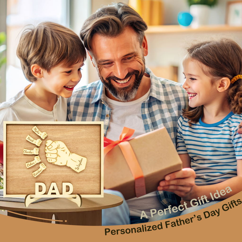 Personalized Wooden Fists Bump Plaque Gifts with Your Kid's Names, Custom Father's Day, Christmas, Birthday Gifts for Dad Grandpa from Son Daughter Grandkids Wife