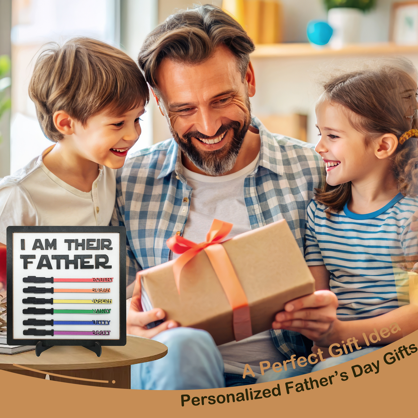 Personalized Custom Wooden Light Sabers Plaque Gifts with Your Kid's Names, Father's Day Birthday Christmas Gifts for Dad Grandpa from Son Daughter Grandkids Wife - Personalized Father's Day Gifts