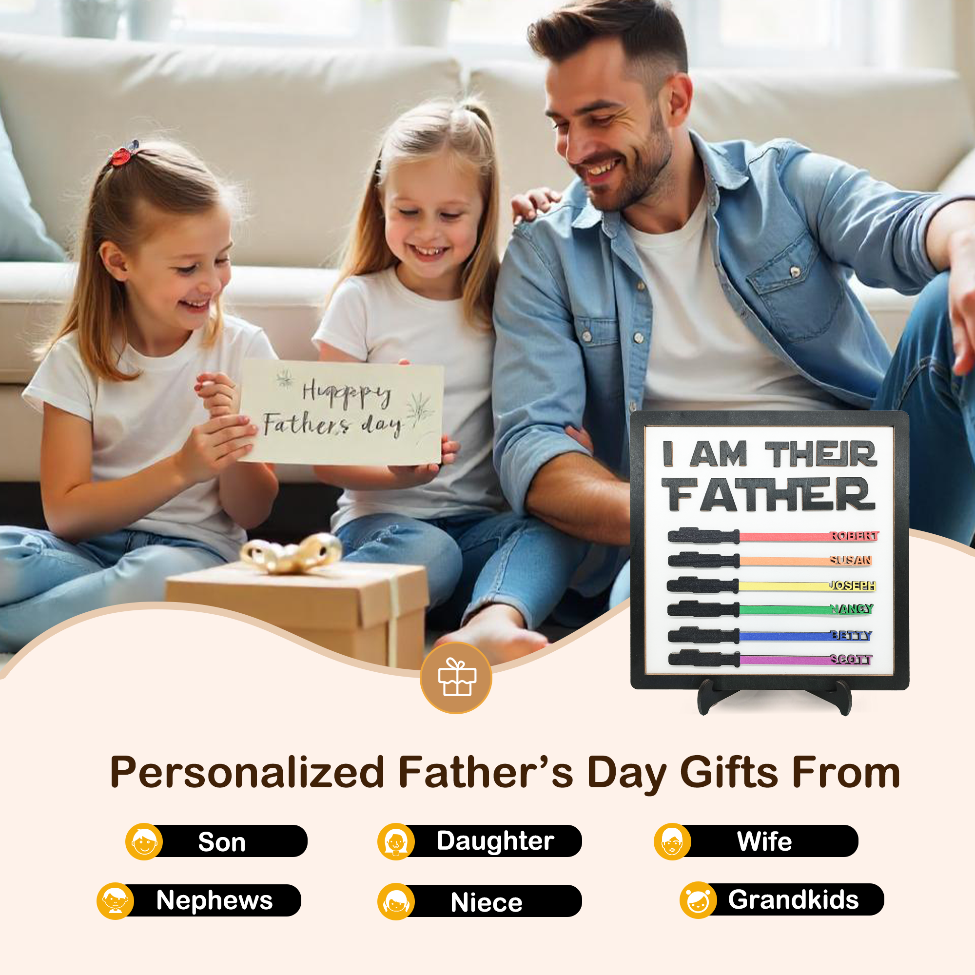 Custom Wooden Light Sabers Plaque Gifts, Personalized Father's Day, Birthday, Christmas Gifts