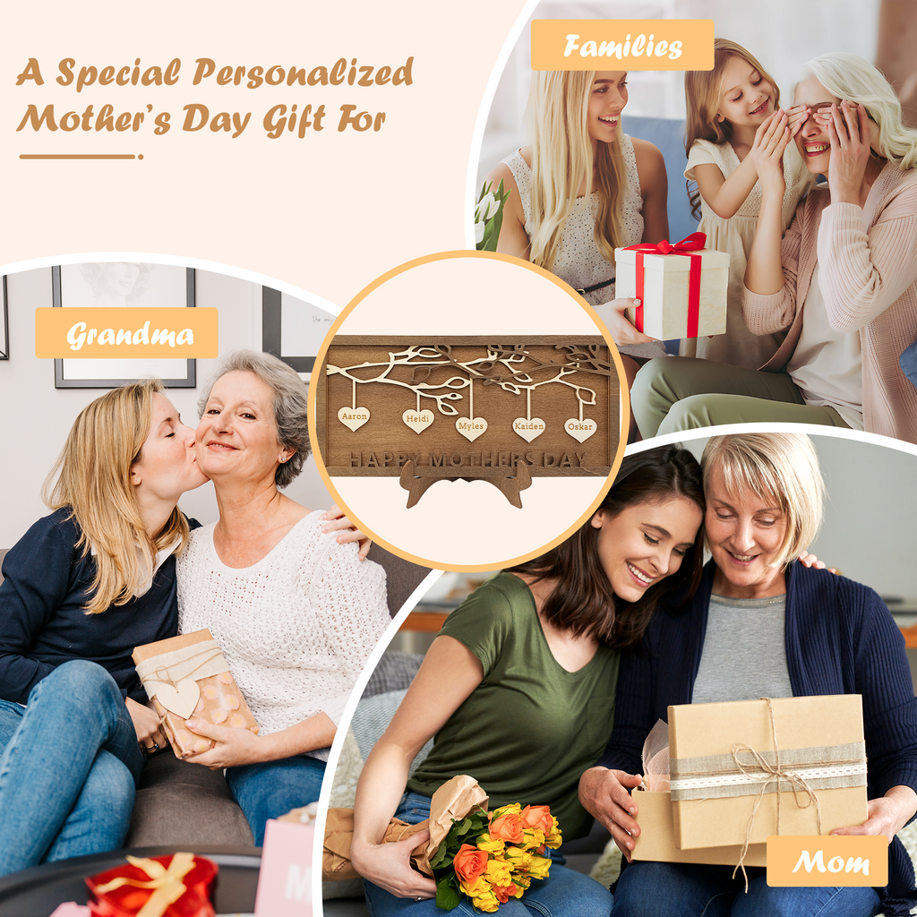 Personalized Wooden Family Tree Plaque with Your Kid's Names – Custom Mother’s Day, Christmas, Birthday, Family Celebration Gifts for Mom, Grandma from Son, Daughter, Grandson, Granddaughter