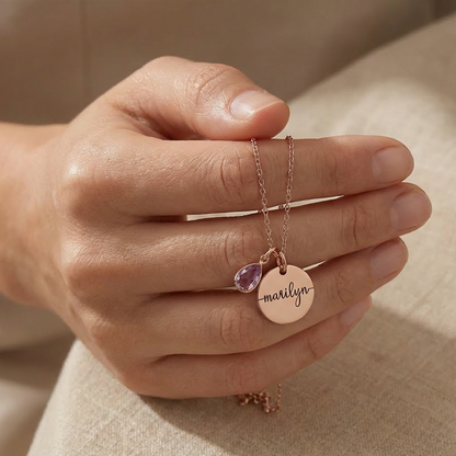 Custom Birthstone Necklace for Women – Personalized Birthstone Necklace with Name, Initials, or Date Engraving, Perfect Personalized Gifts for Birthday, Anniversary, Valentine's Day, Mother's Day, Christmas, Mother, Grandma, Wife, Girlfriend