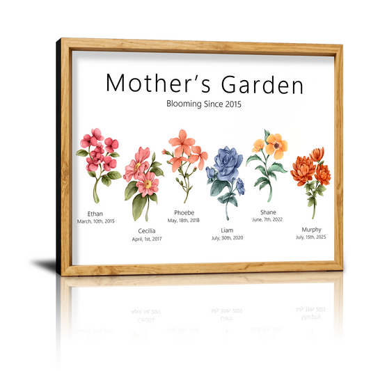 Personalized Custom Birth Month Flowers Canvas Prints Gifts with Your Kid's Names, Mother's Garden for Christmas Birthday Gifts for Mom Grandma Wife from Son Daughter Husband Grandkids