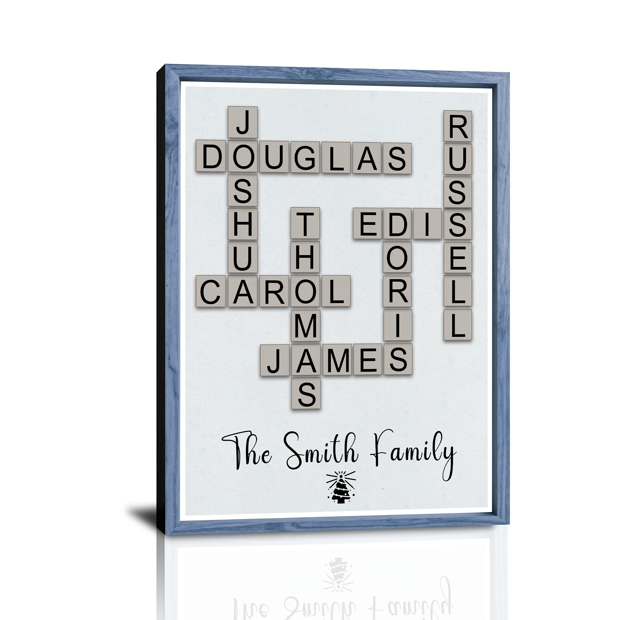 Personalisierte Weihnachtskreuzworträtsel-Leinwand mit Familiennamen – Individuelle Scrabble-Wandkunst für Familie, Eltern, Großeltern, Mama, Papa, Oma, Opa, junge Familie, Großfamilie