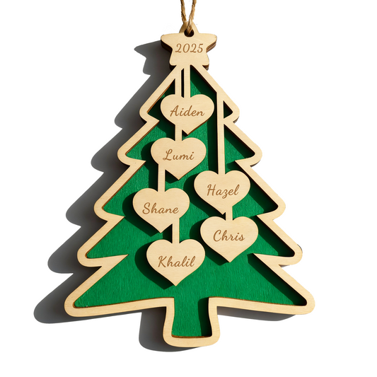 Personalized Wood Christmas Tree Ornaments Gifts with Your Family Names, Custom Christmas Tree Wooden Ornament Gift for Mom Dad Grandma Grandpa - Personalized Wood Christmas Ornaments Gifts